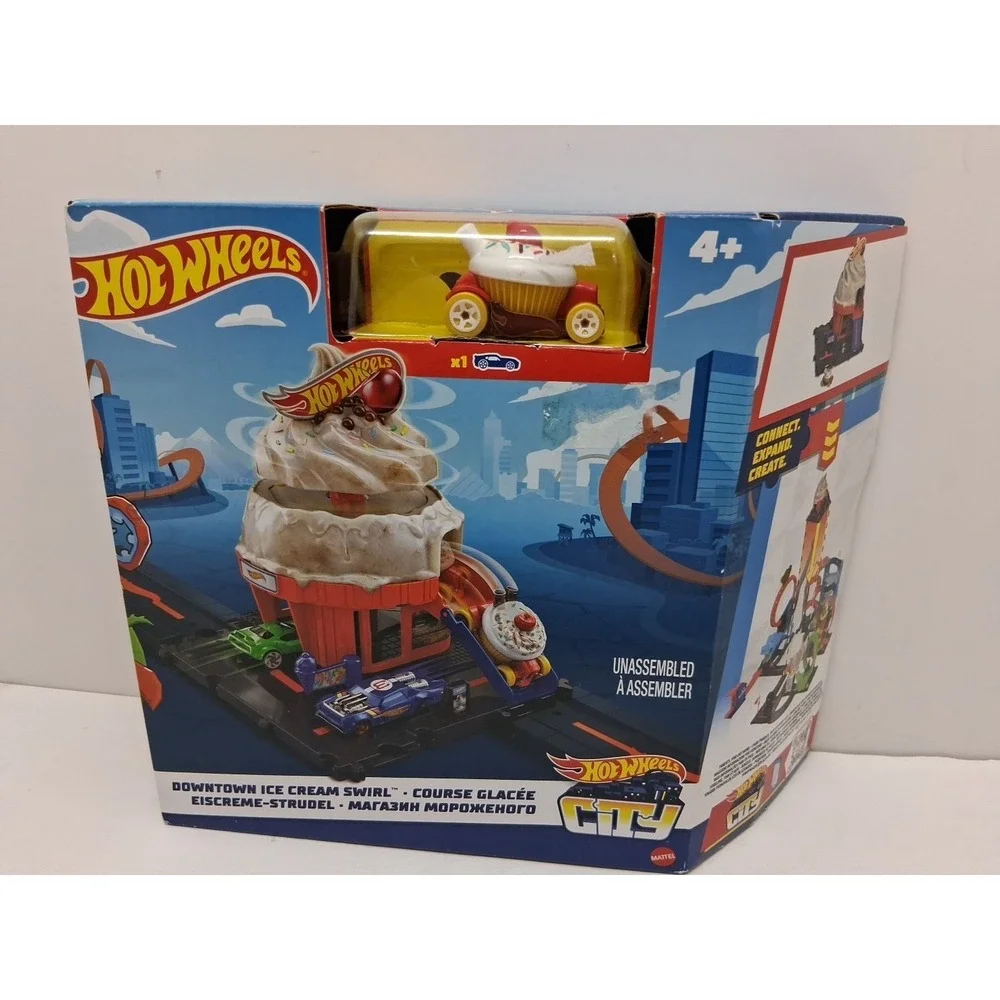 2023 Hot Wheels Downtown Ice Cream Swirl Playset With Car